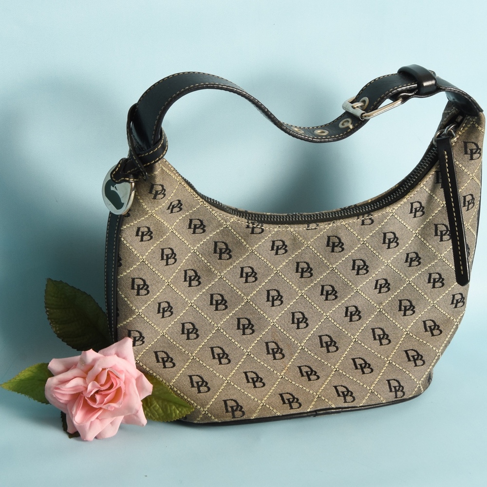 Dooney & Burke leather trim shoulder handbag, black/grey, vintage - Picture 3 of 9